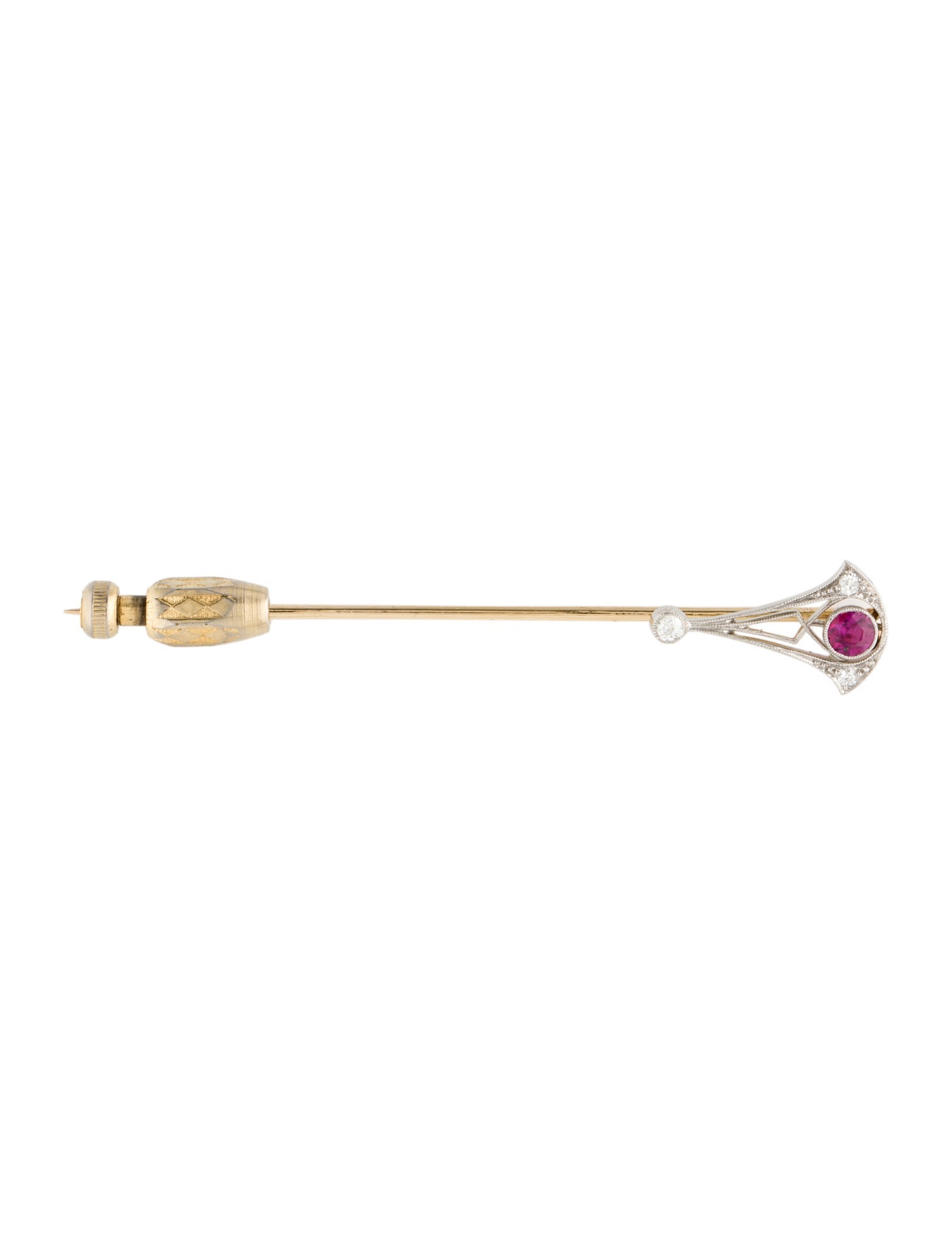Brooch Art Deco Platinum Ruby & Diamond Stick Pin