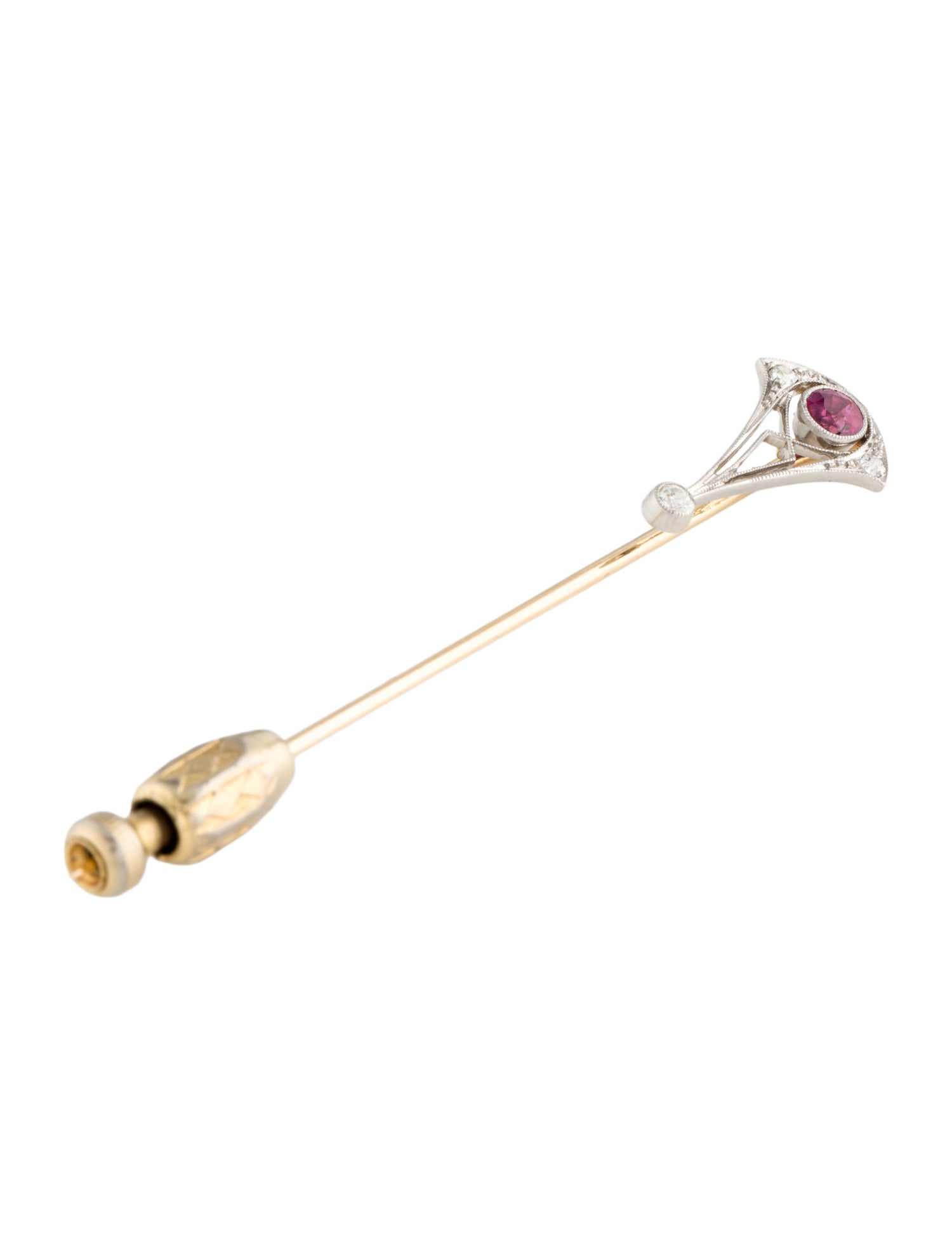 Brooch Art Deco Platinum Ruby & Diamond Stick Pin