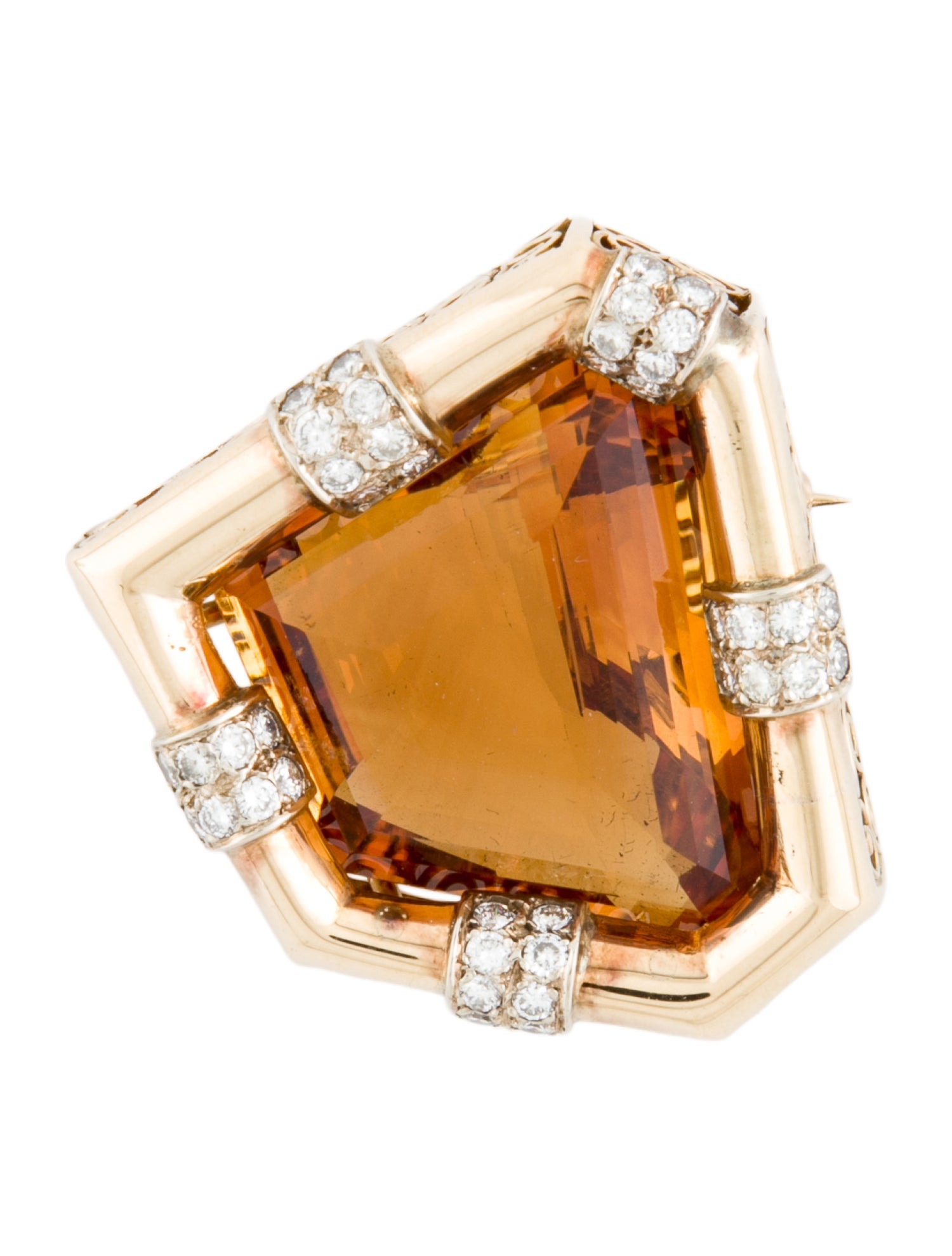 Brooch 14K Citrine & Diamond