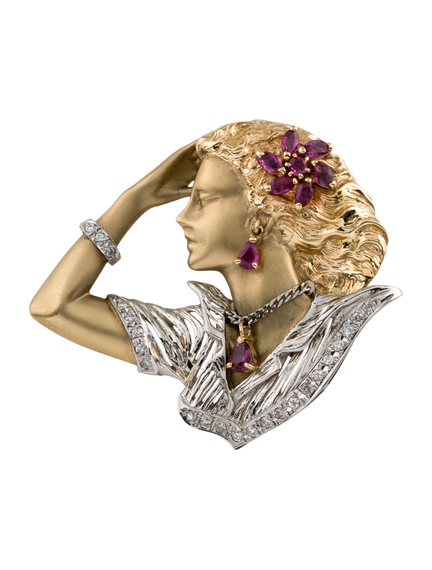 Brooch 14K Ruby & Diamond Lady