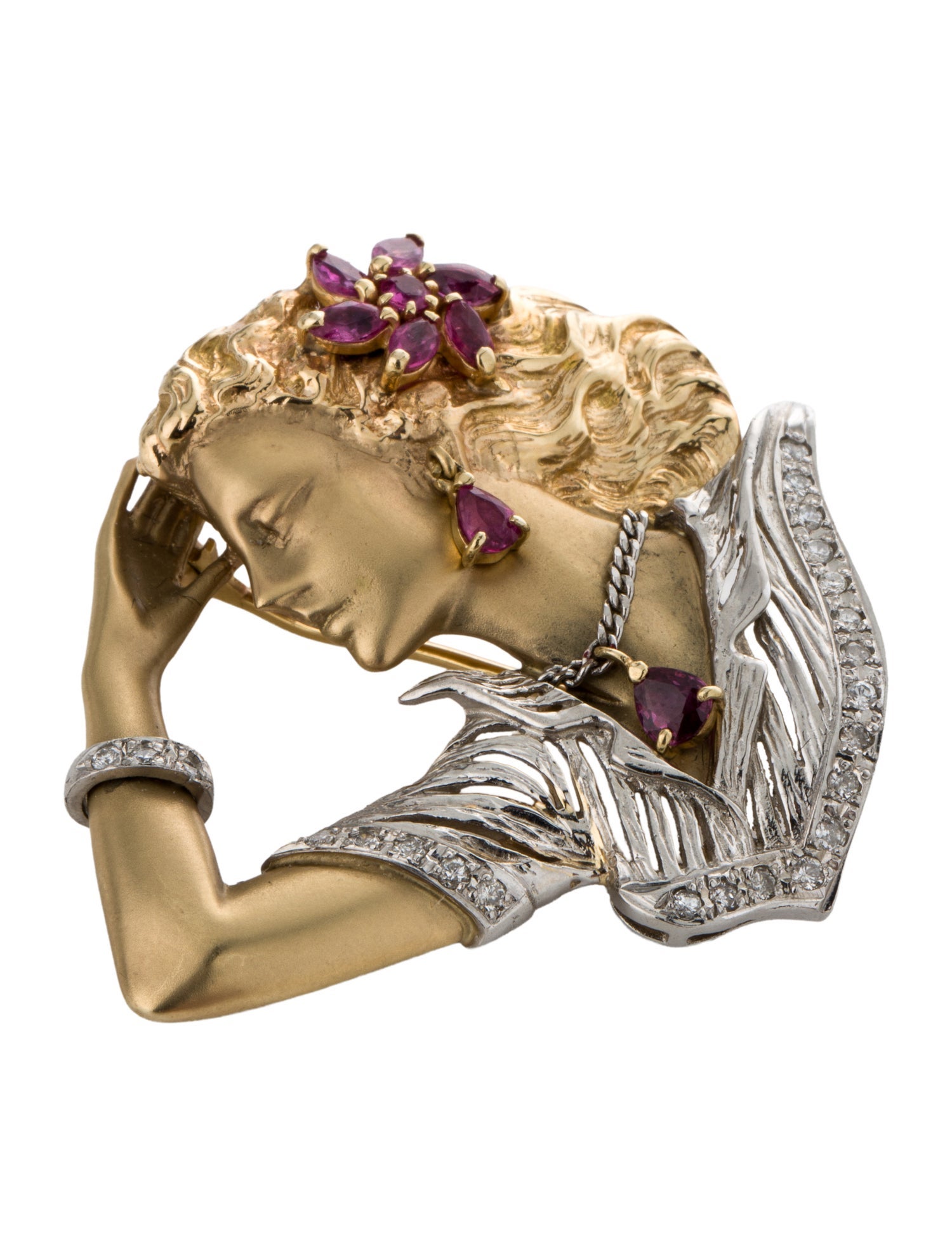 Brooch 14K Ruby & Diamond Lady