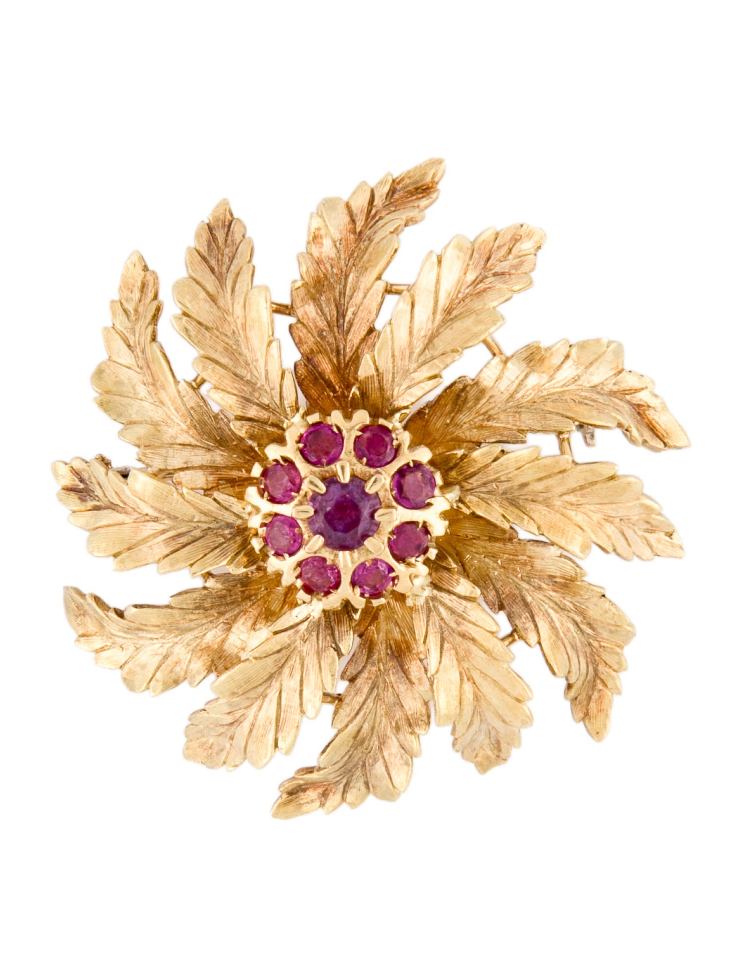 Brooch Vintage 18K Ruby Cluster Flower