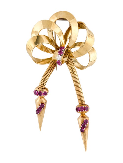 Brooch Retro 18K Ruby & Diamond Bow Articulated Brooch