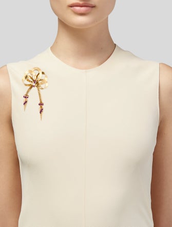 Brooch Retro 18K Ruby & Diamond Bow Articulated Brooch