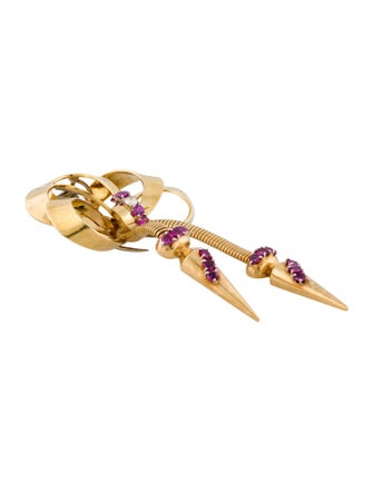 Brooch Retro 18K Ruby & Diamond Bow Articulated Brooch