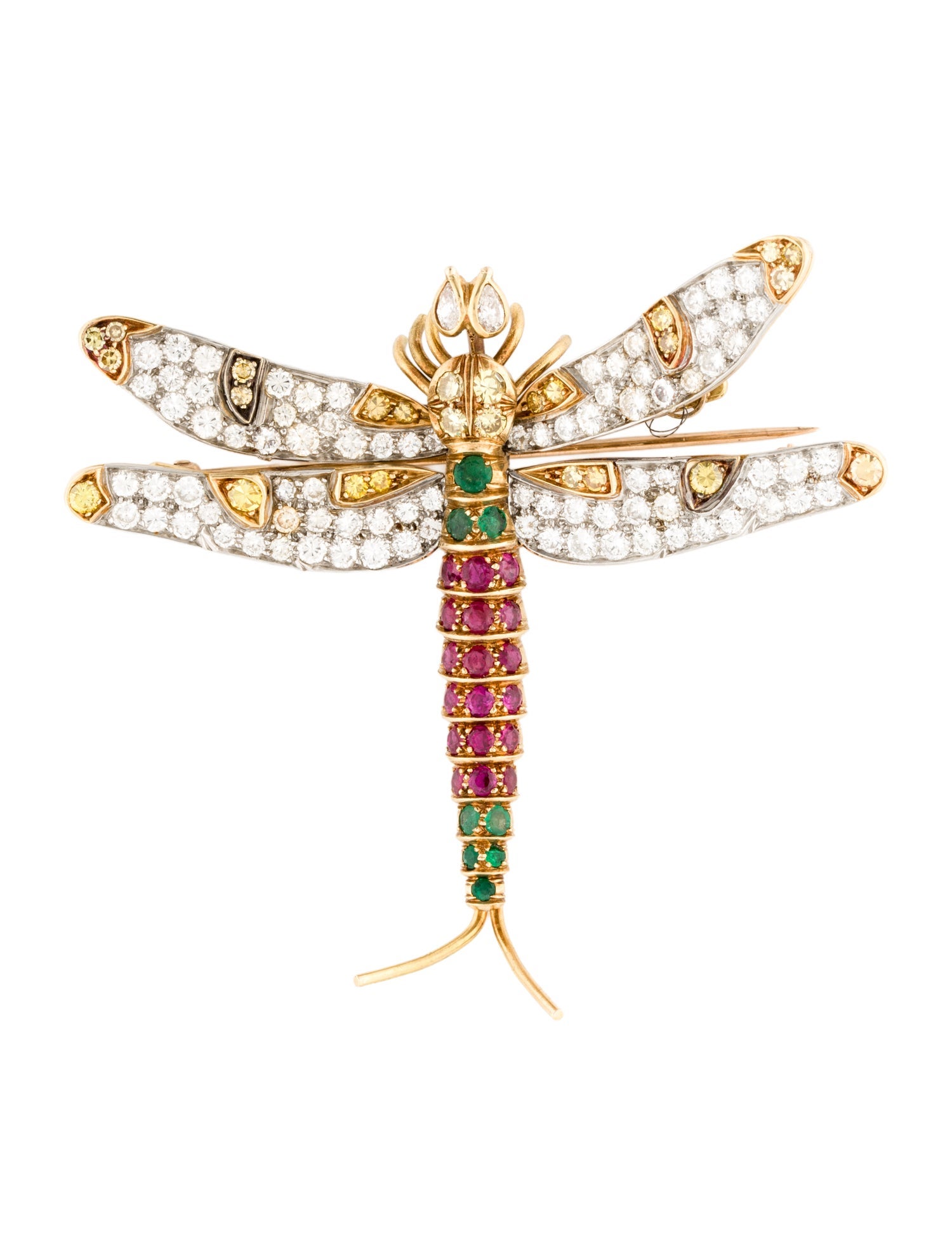Brooch 18K 4.15ctw Diamond, Ruby & Emerald Dragonfly