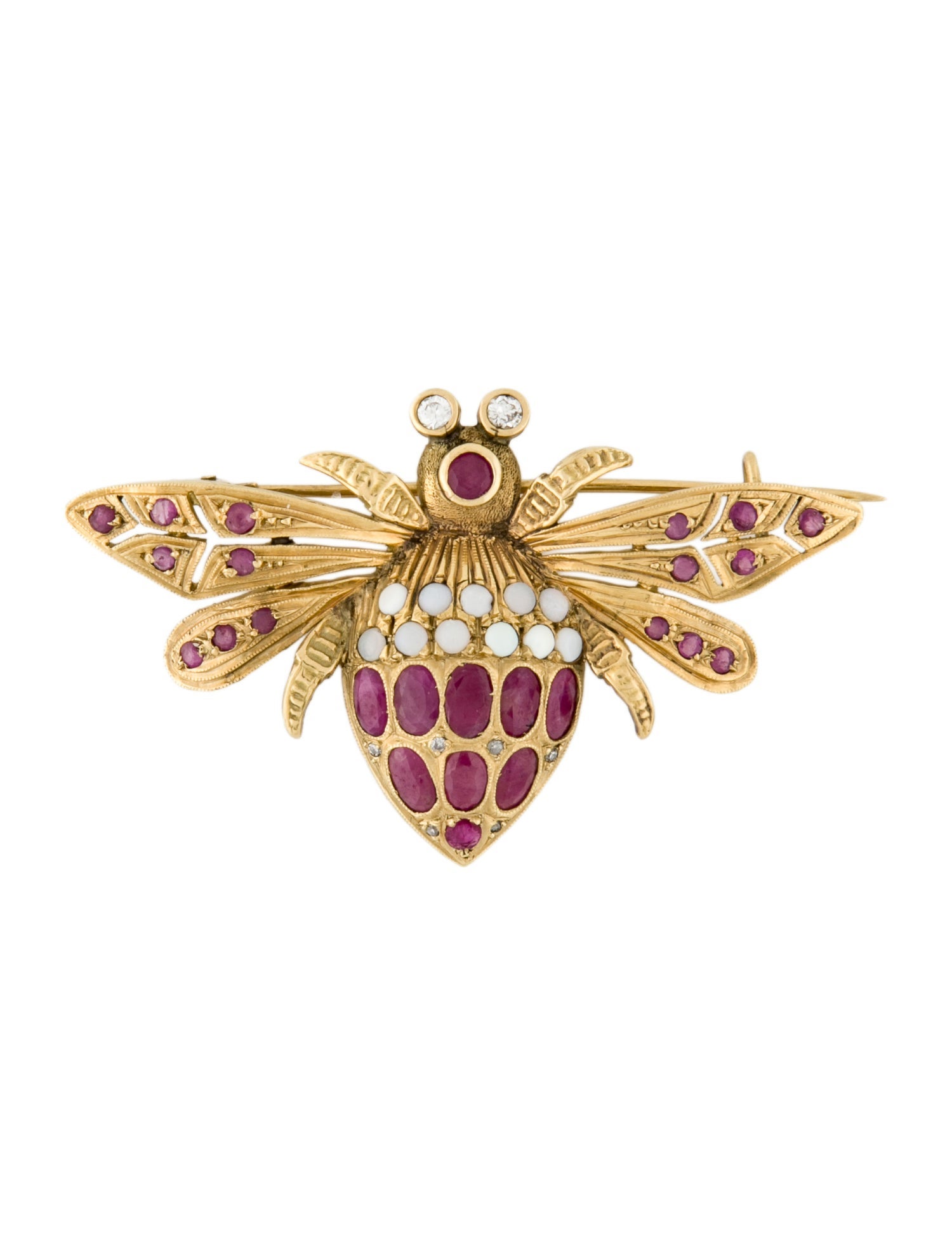 Brooch 18K Ruby, Opal & Diamond Winged Insect
