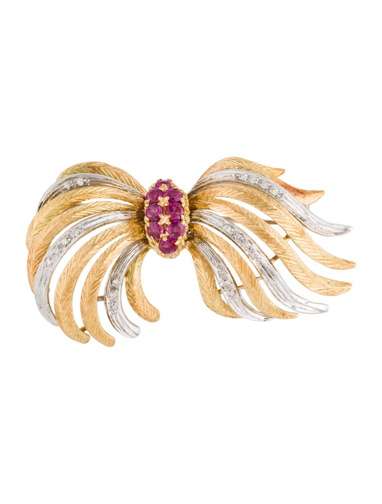Brooch 18K Ruby & Diamond Two-Tone Bow
