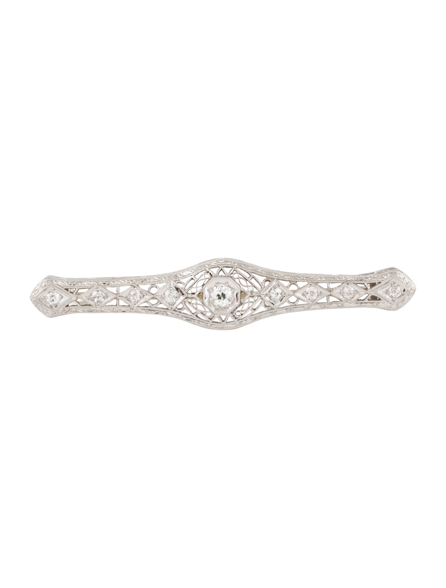Brooch Vintage Platinum Diamond Filigree Bar Brooch