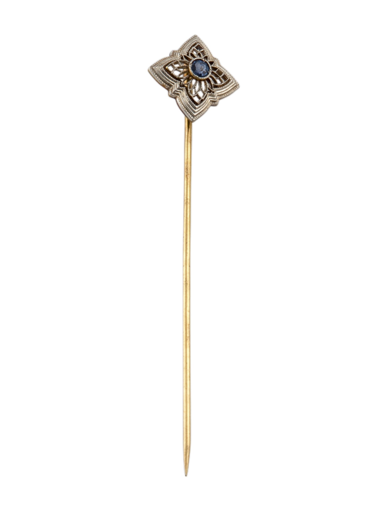 Brooch Vintage Platinum 14K Synthetic Sapphire Stick Pin