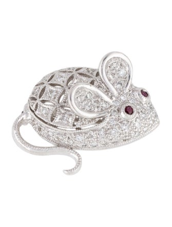 Brooch 18K Ruby & Diamond Mouse Brooch Pin