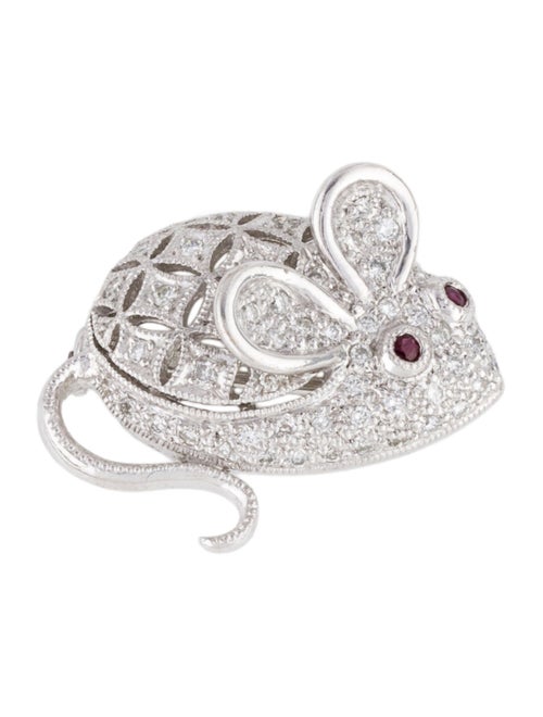 Brooch 18K Ruby & Diamond Mouse Brooch Pin