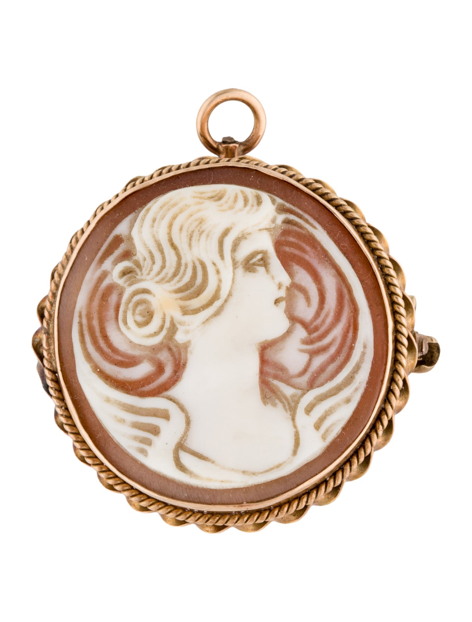 Brooch 14K Shell Cameo Pendant