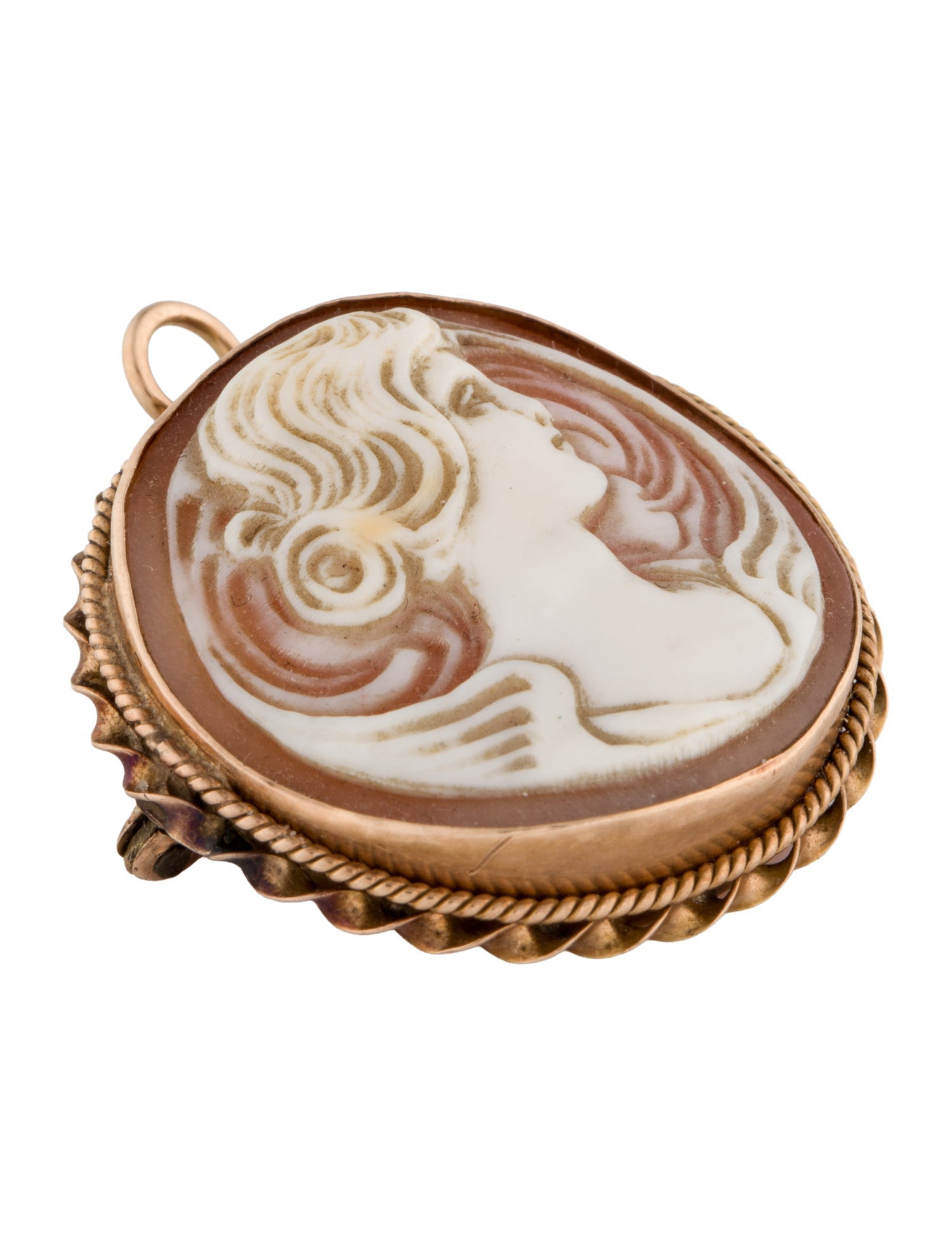 Brooch 14K Shell Cameo Pendant