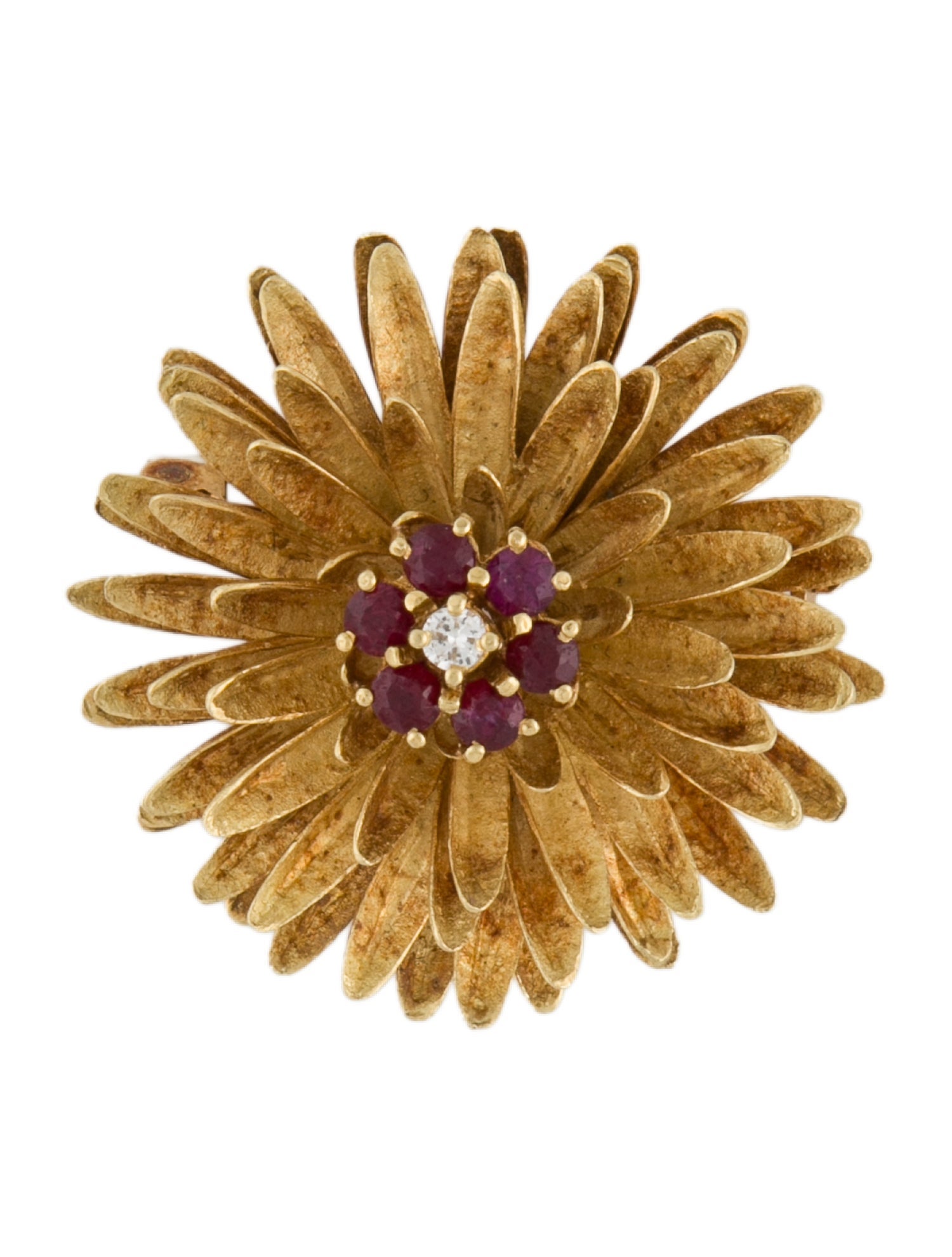 Brooch 18K Ruby & Diamond Flower