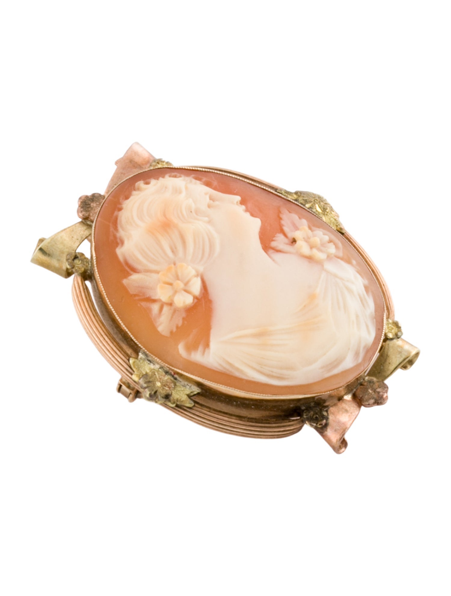 Brooch Vintage 10K Shell Cameo Pendant