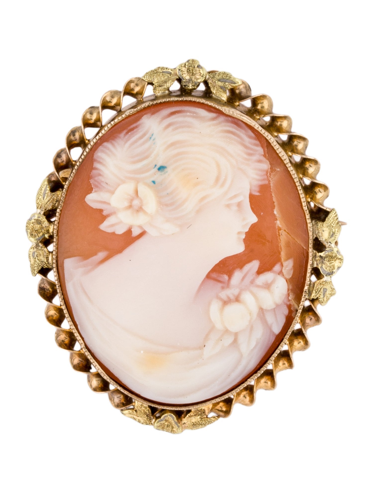 Brooch 14K Vintage Shell Cameo