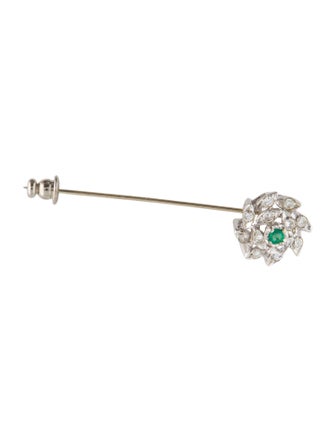 Brooch 14K Emerald & Diamond Stick Pin