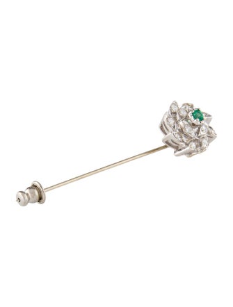 Brooch 14K Emerald & Diamond Stick Pin