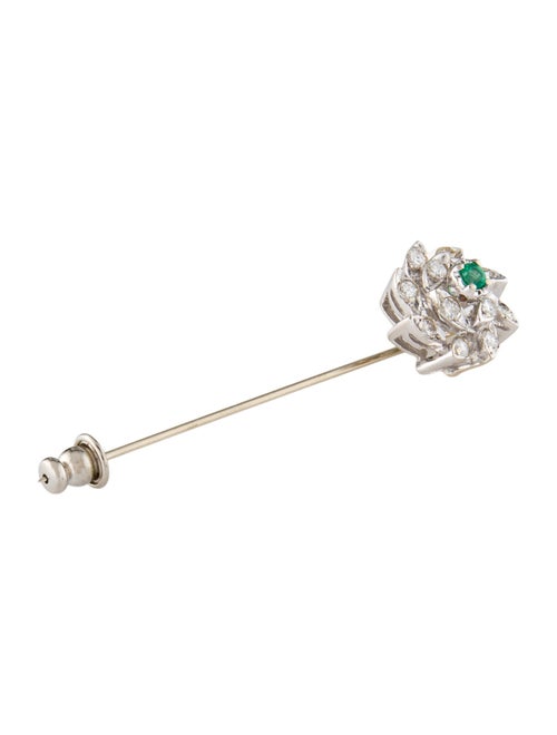 Brooch 14K Emerald & Diamond Stick Pin