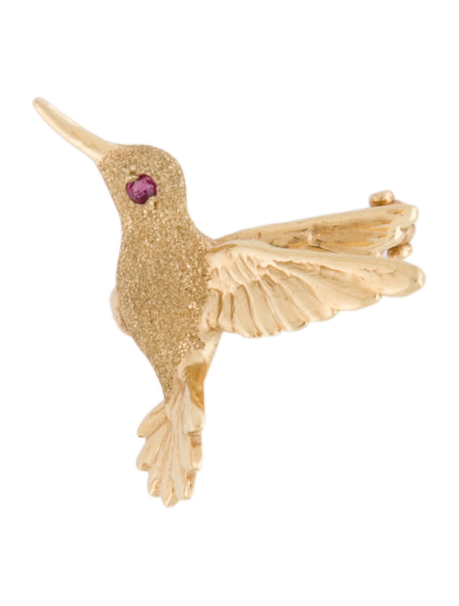 Brooch 14K Ruby Figural Hummingbird
