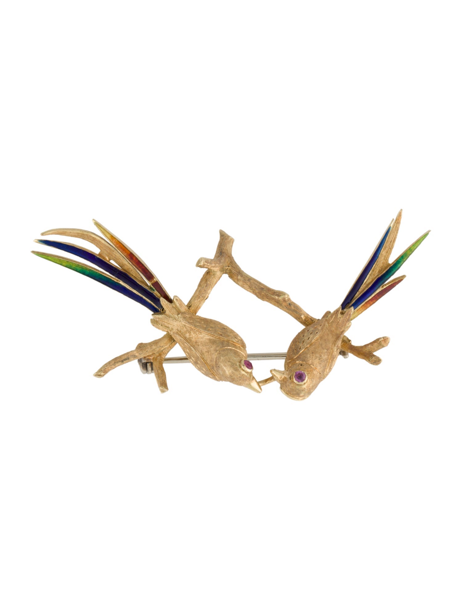 Brooch 18K Ruby & Enamel Love Birds