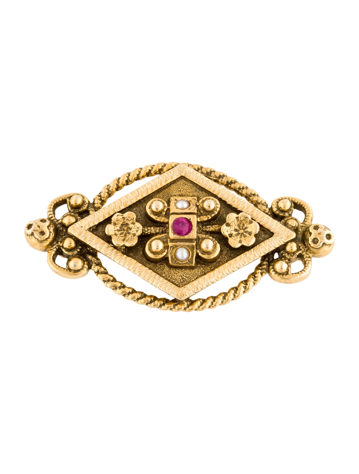 Brooch 14K Pearl & Ruby Pin