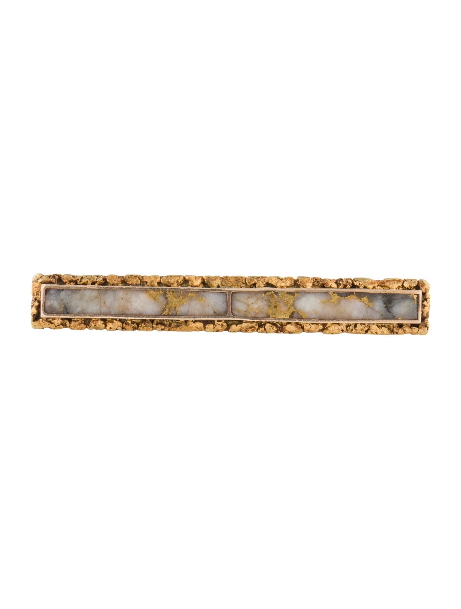 Brooch 14K Gold in Quartz Textured Bar