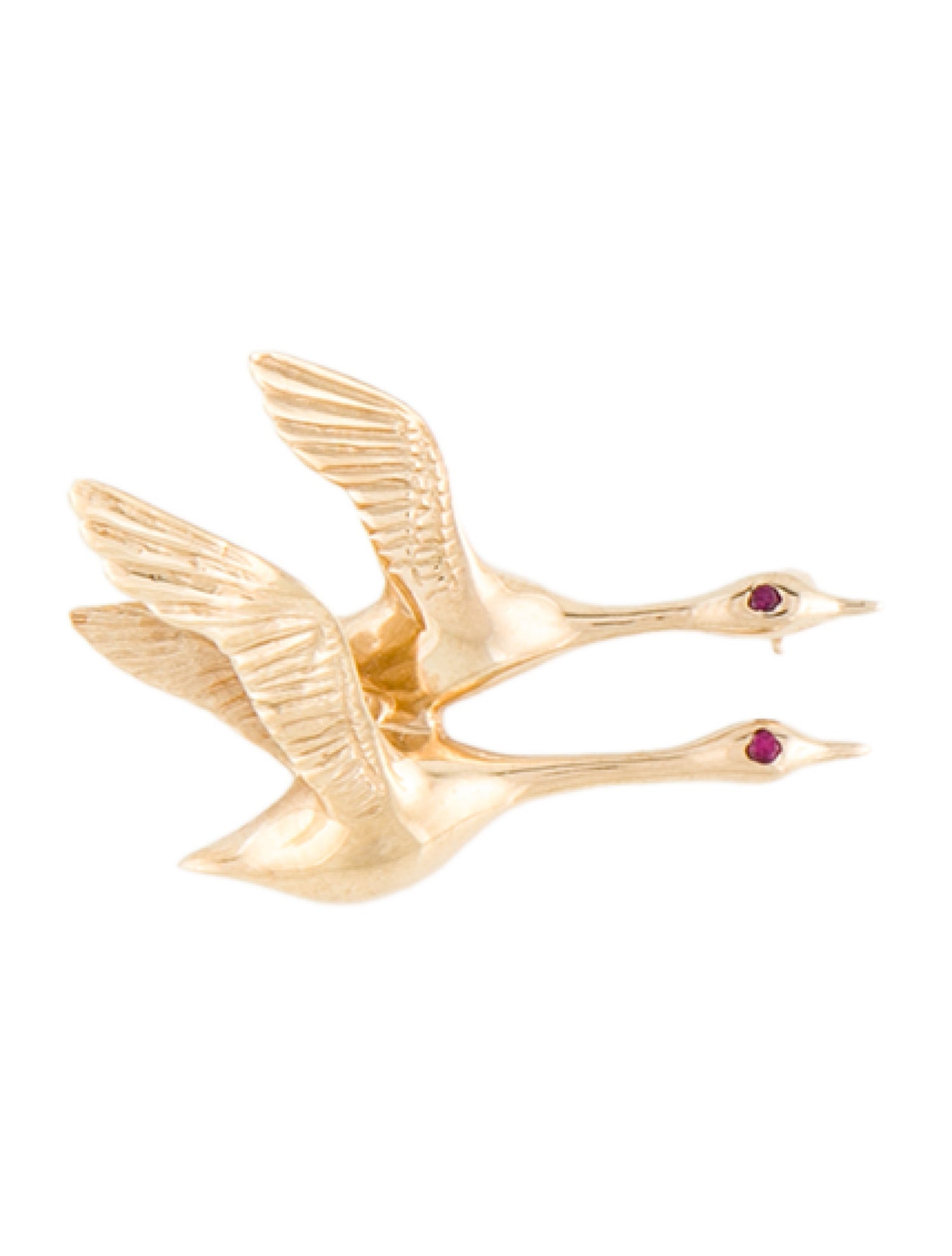 Brooch 14K Ruby Two Flying Geese Figural
