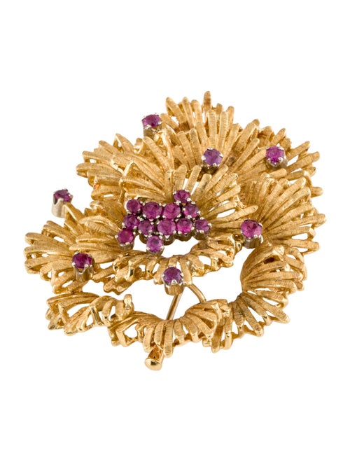 Brooch 18K 1.40ctw Ruby Spray Brooch Pin