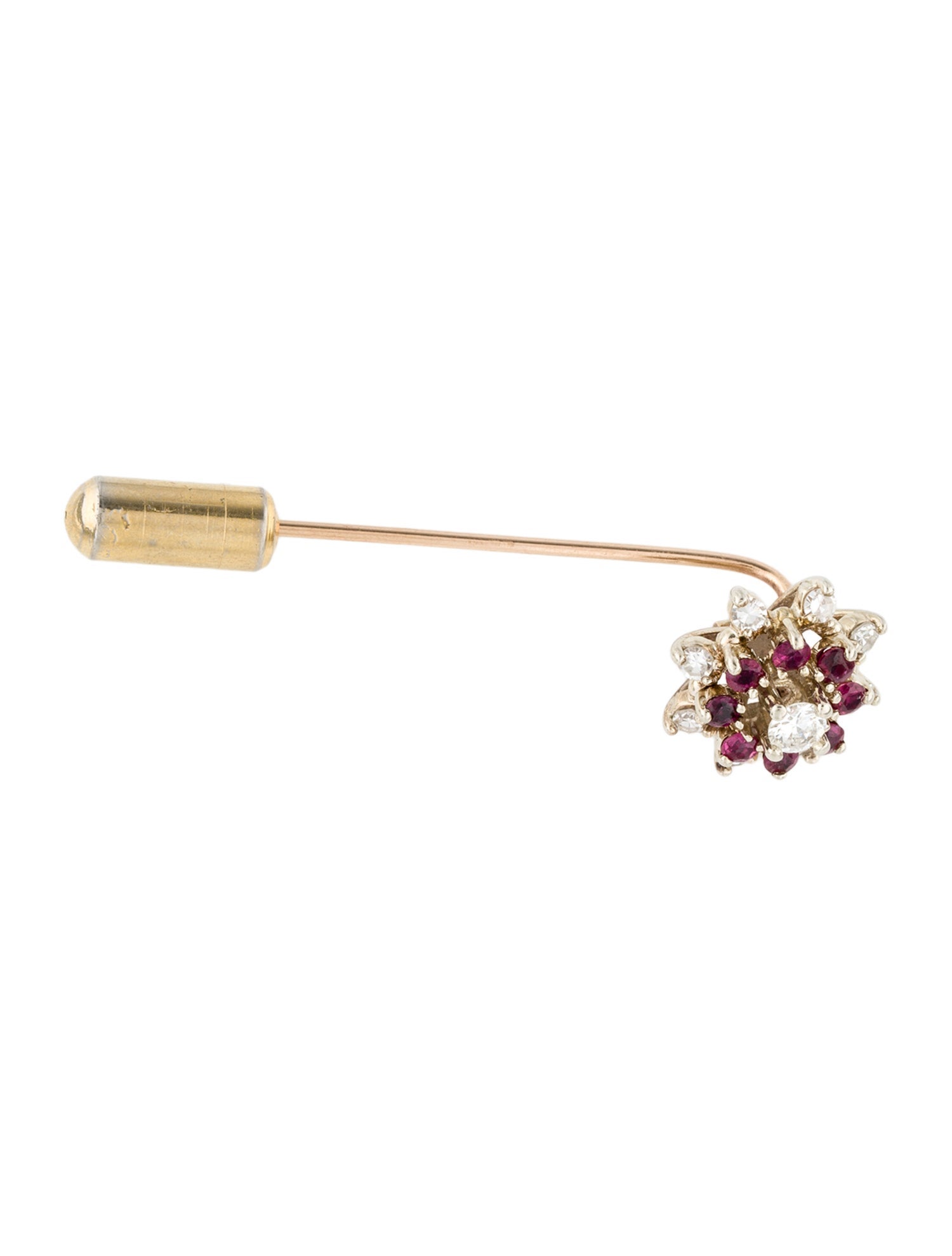 Brooch Diamond & Ruby Flower Stick Pin