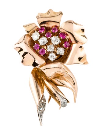 Brooch Retro 18K Ruby & Diamond Brooch Pin