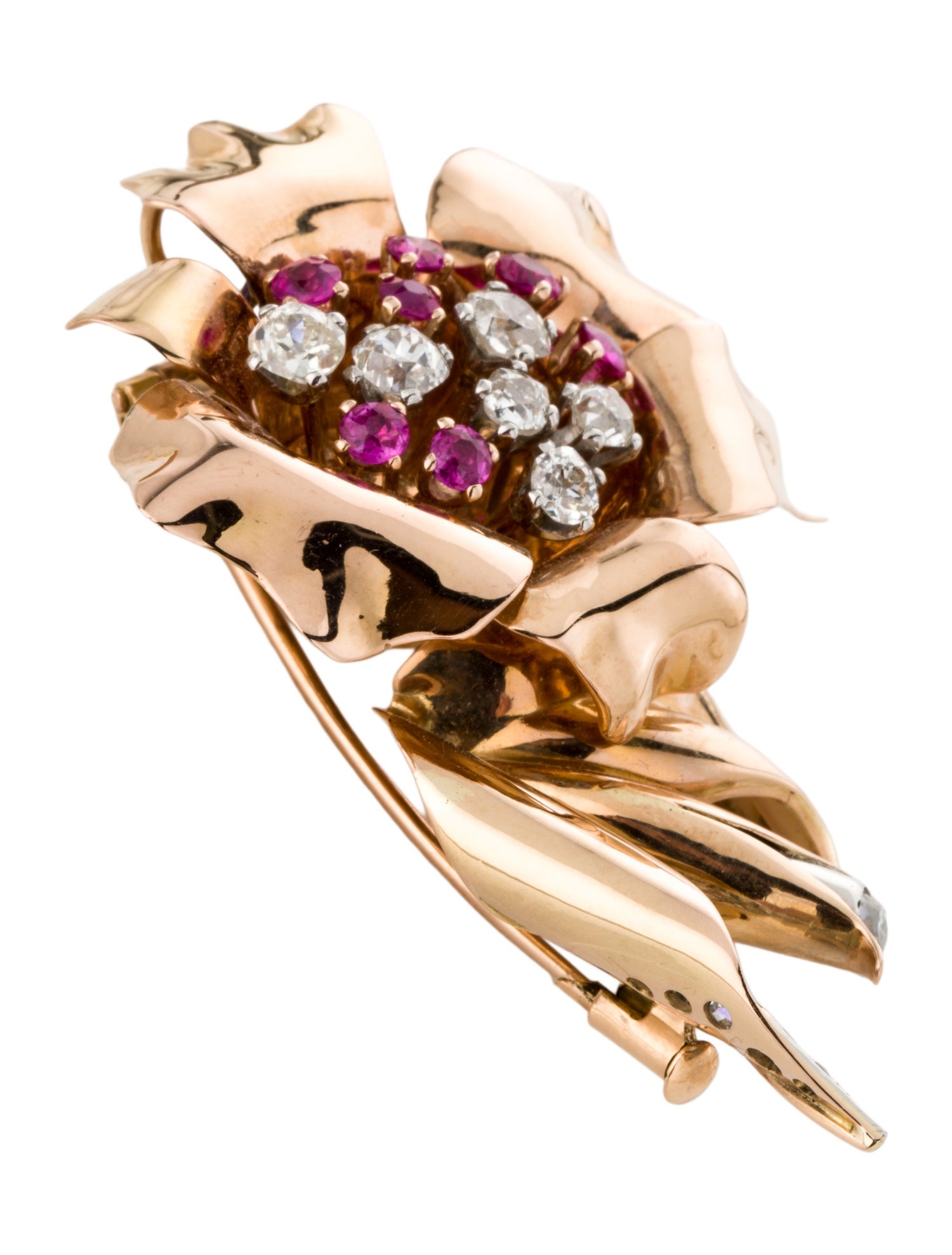Brooch Retro 18K Ruby & Diamond Brooch Pin