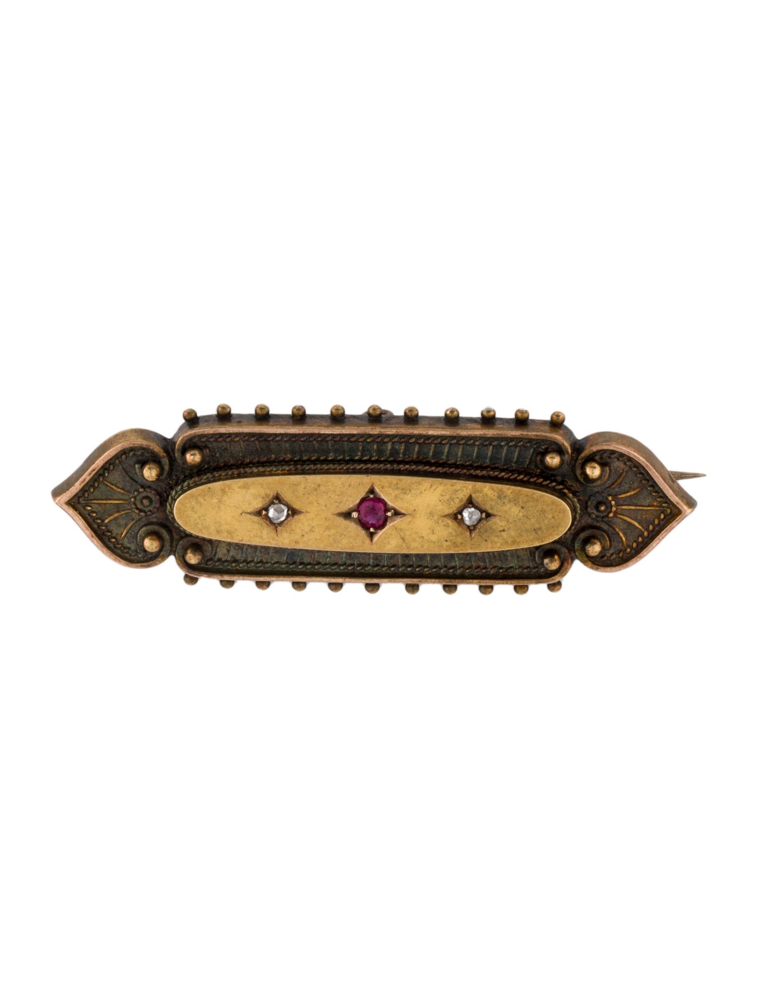 Brooch 15K Antique Ruby & Diamond