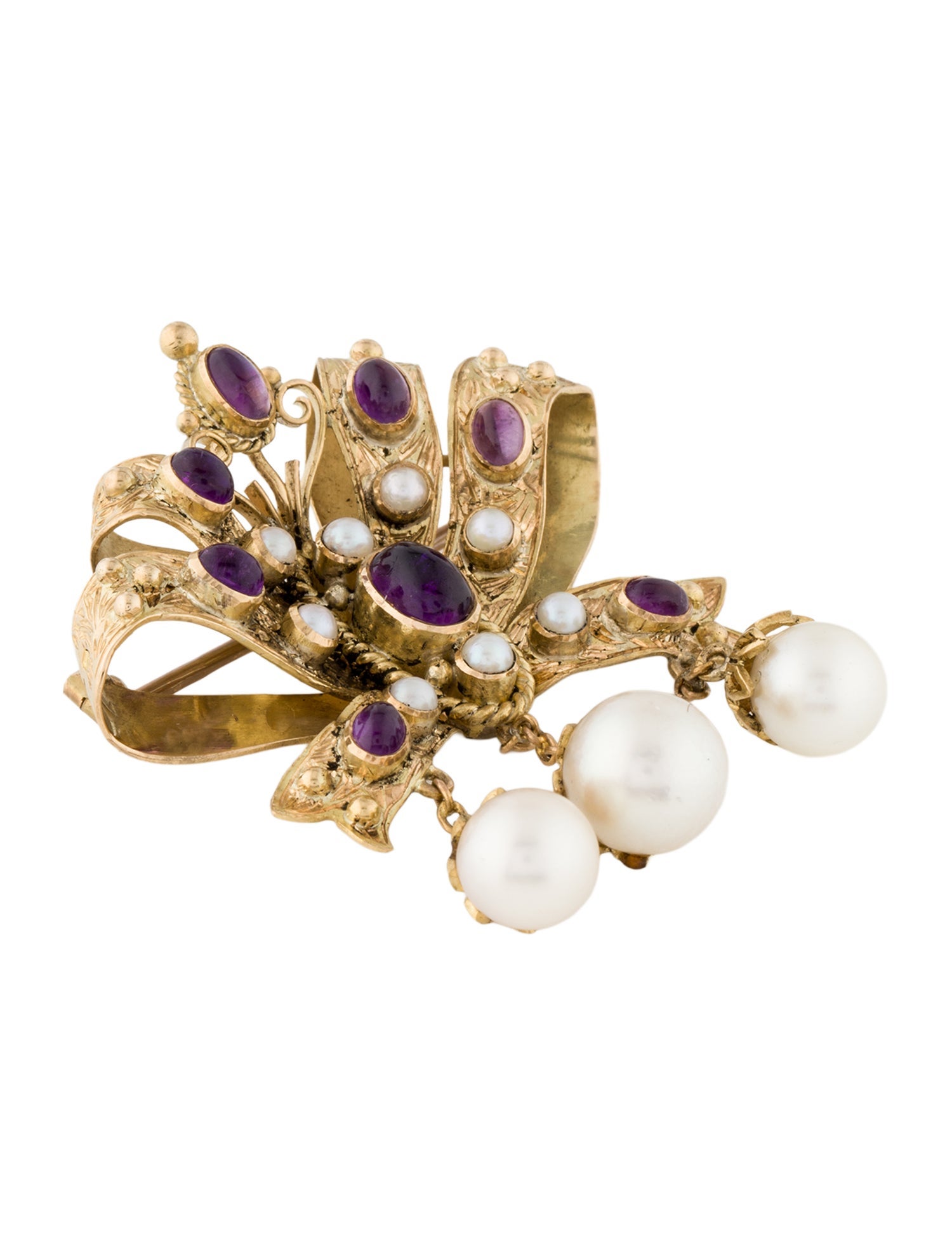 Brooch 18K 2.04ctw Amethyst & Pearl Brooch Pin