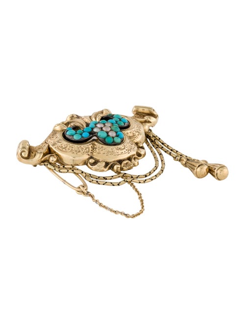 Brooch Victorian 14K Pearl & Turquoise Brooch