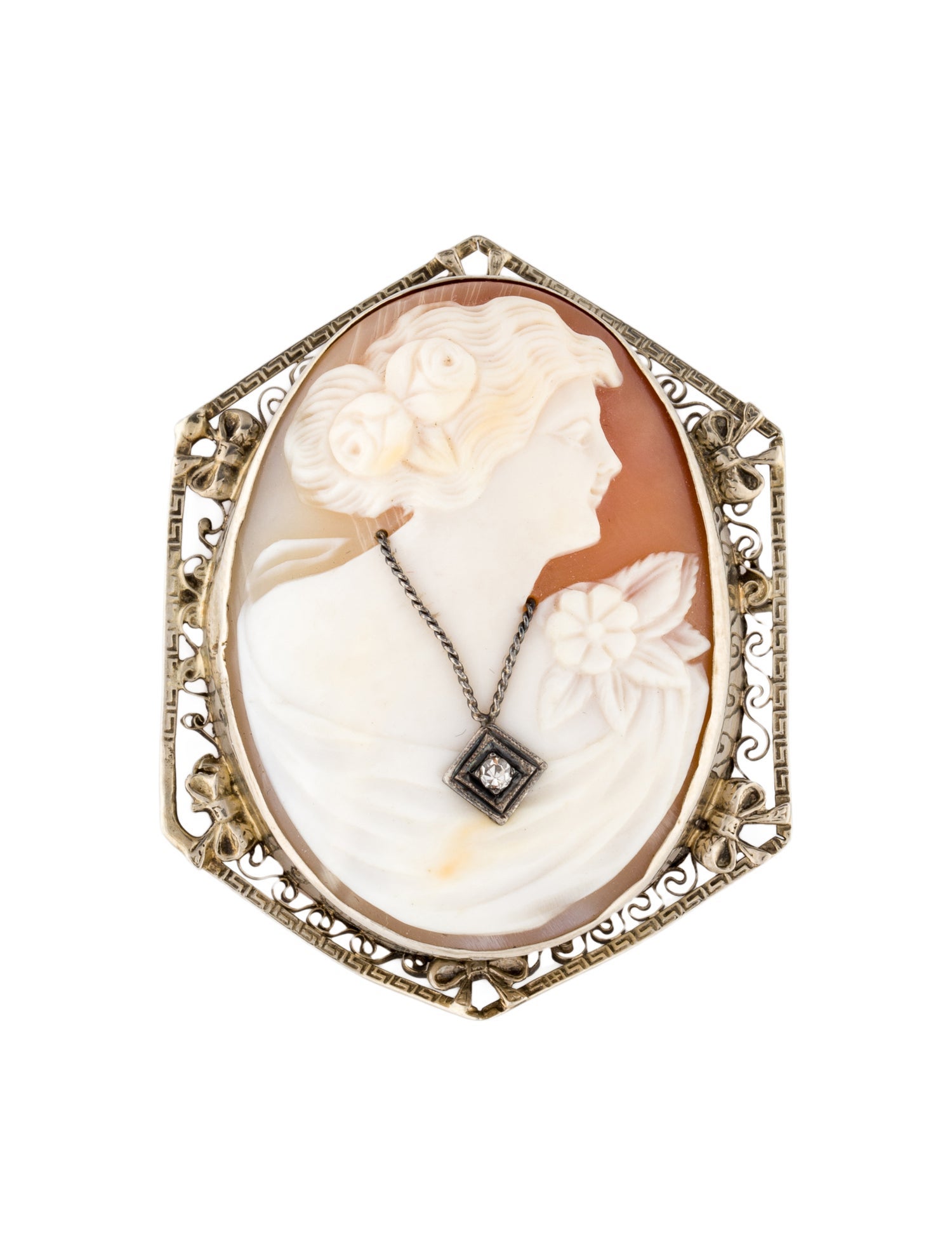 Brooch 14K Shell & Diamond Brooch