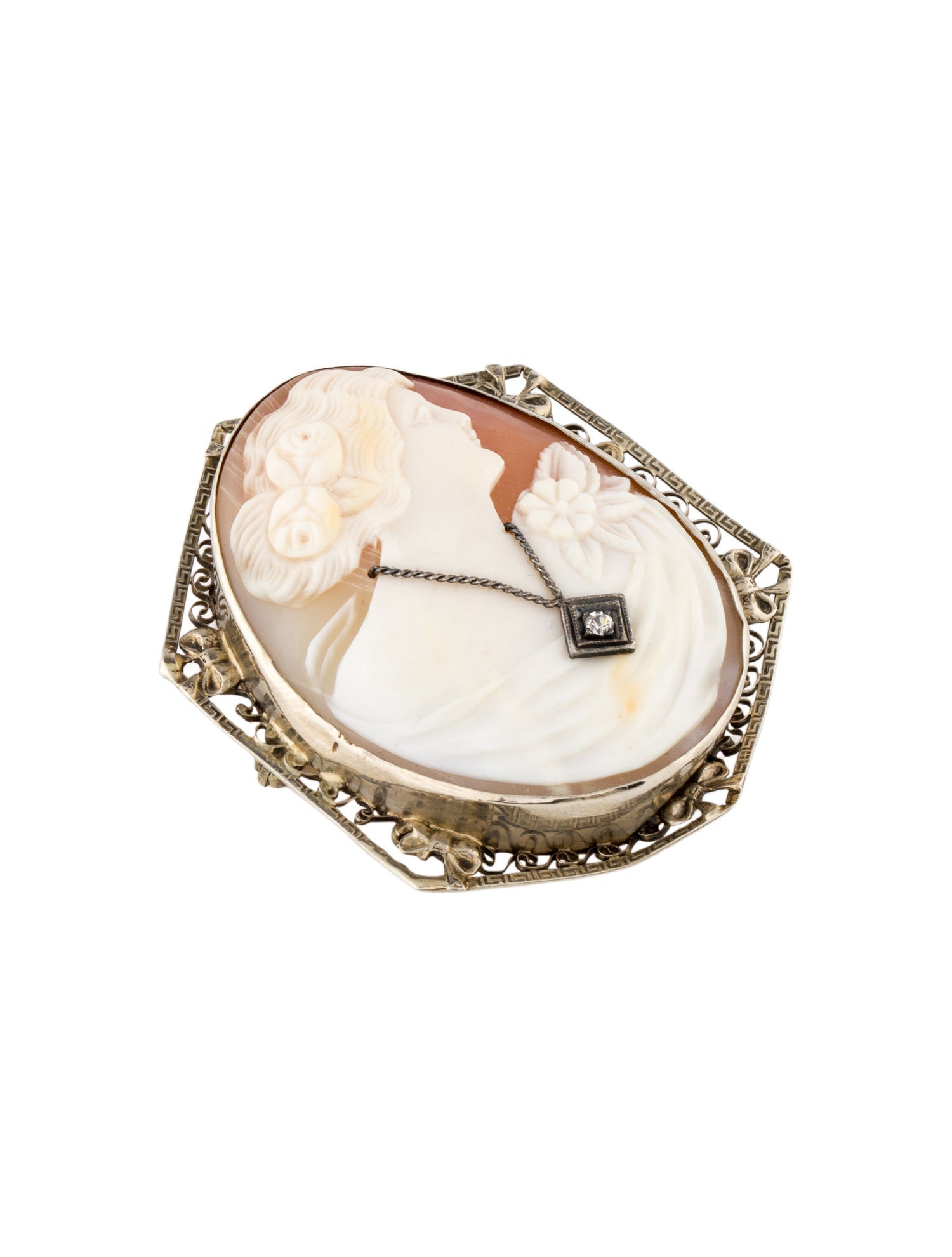 Brooch 14K Shell & Diamond Brooch