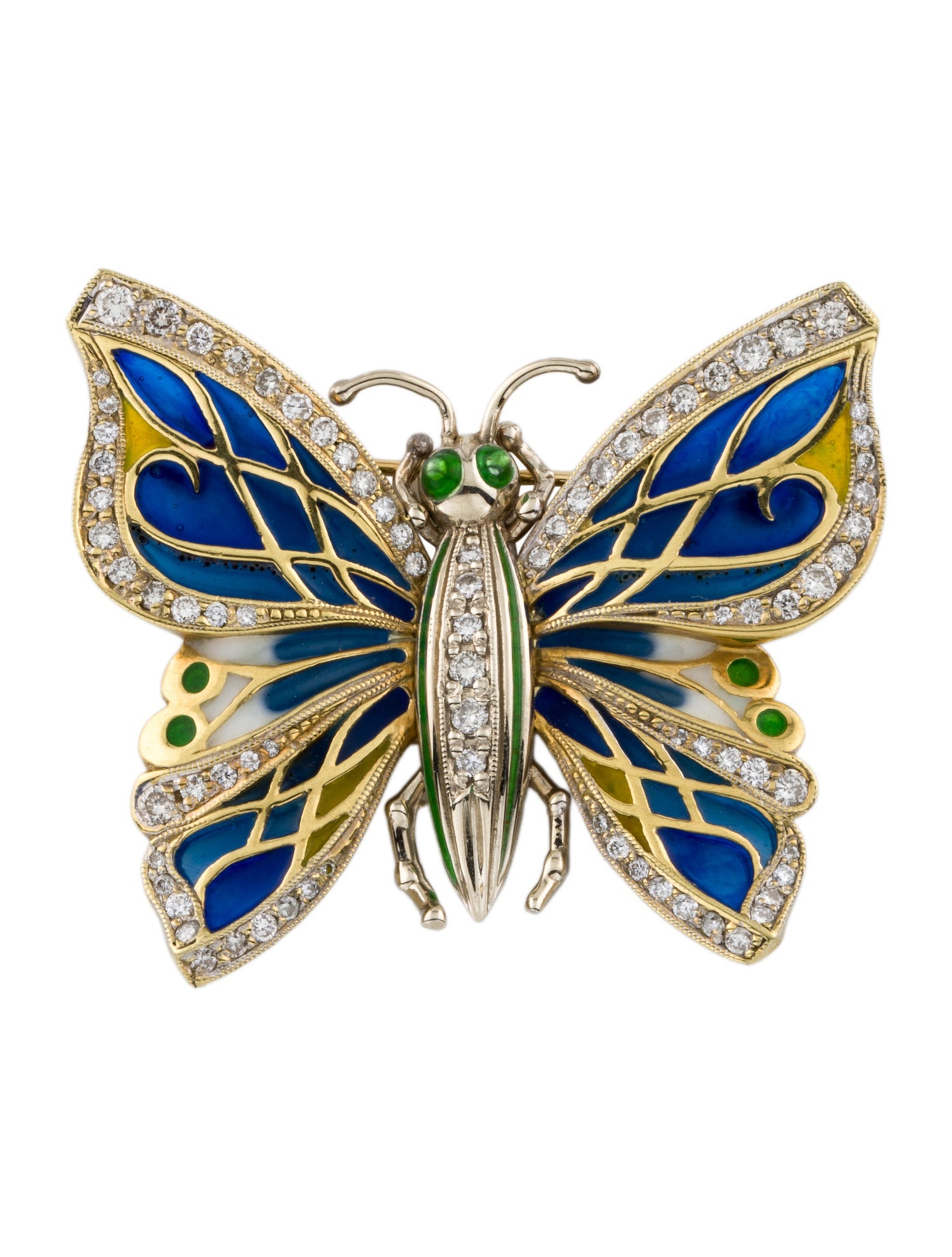 Brooch 18K Enamel & Diamond Butterfly Brooch