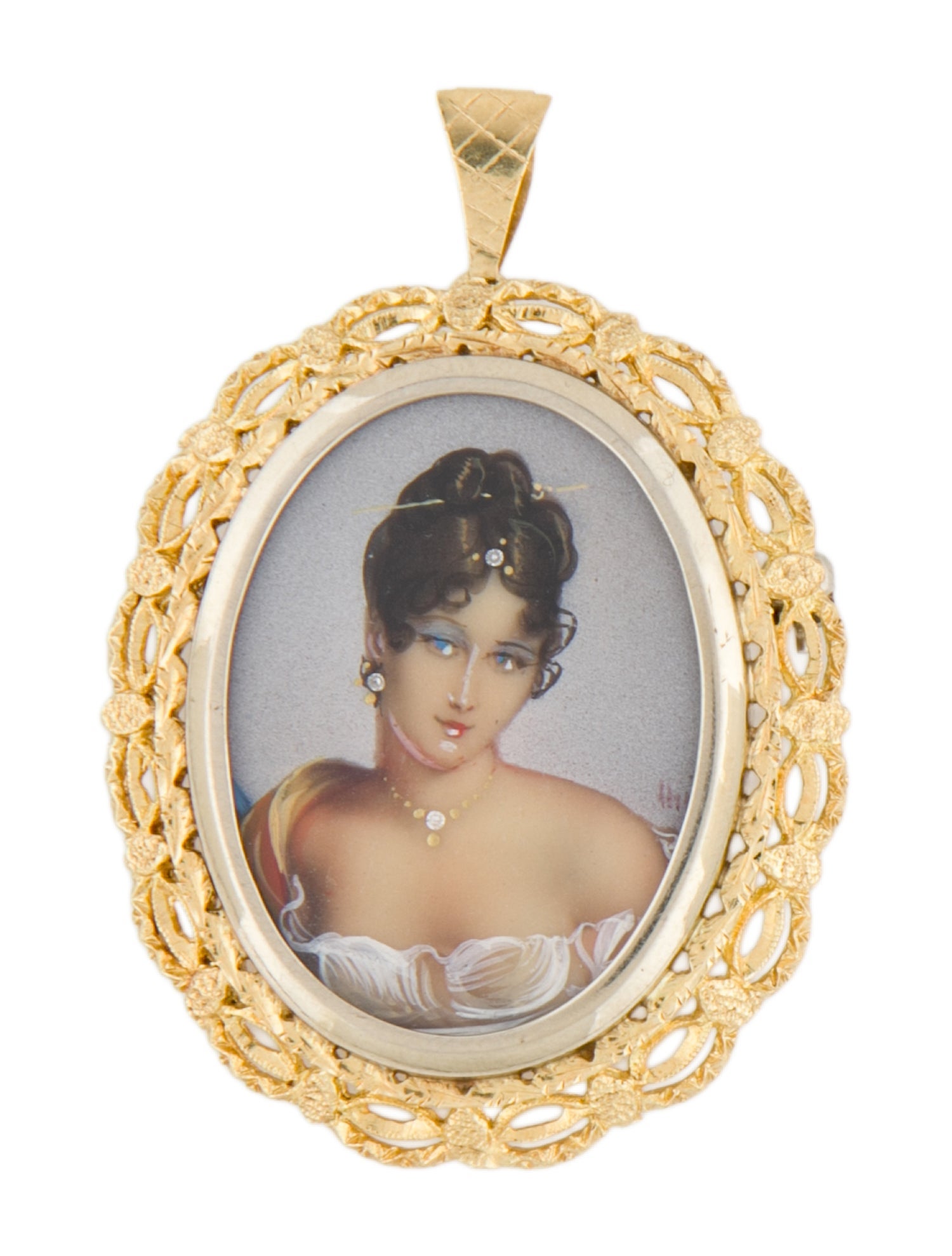 Brooch Vintage 18K Portrait Pendant