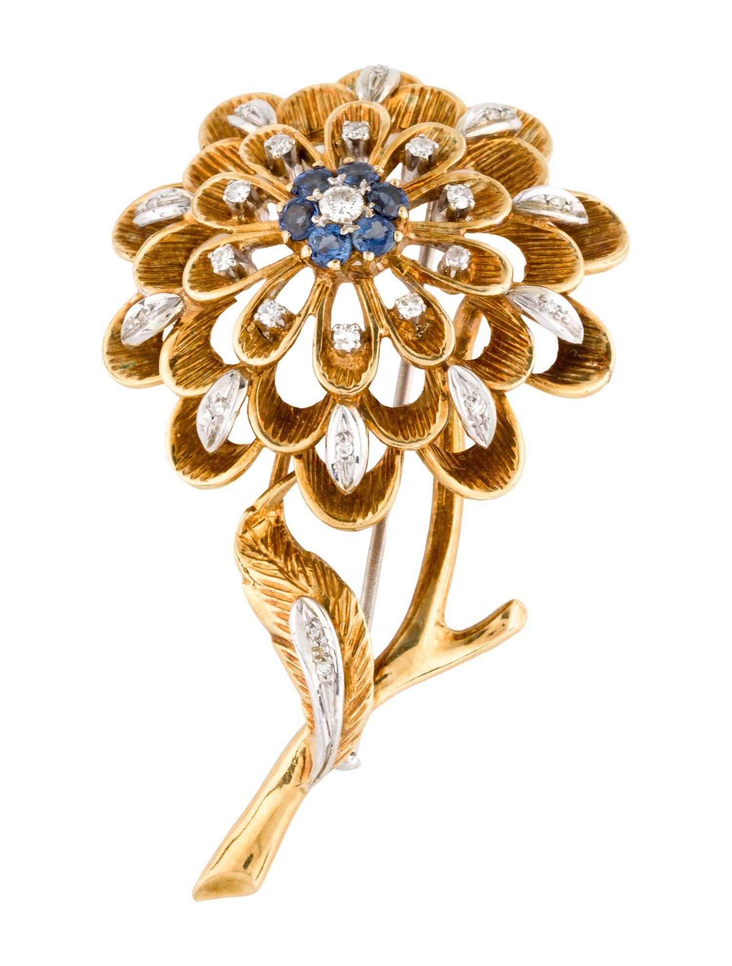 Brooch 18K Sapphire & Diamond Flower Pin