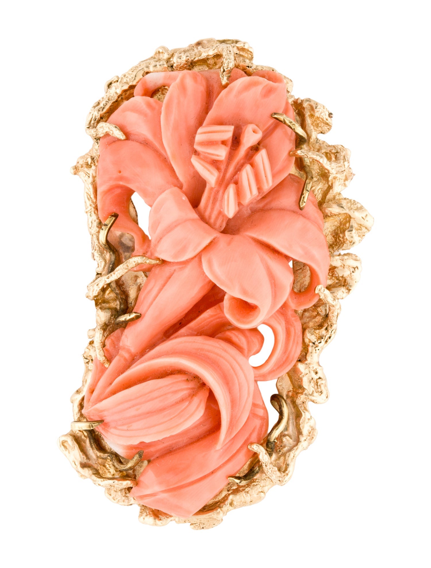 Brooch 14k Coral Floral Pendant