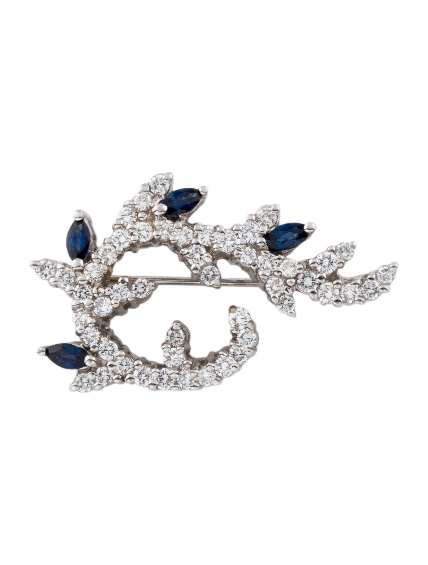 Brooch 18K 1.71ctw Diamond & Sapphire Brooch