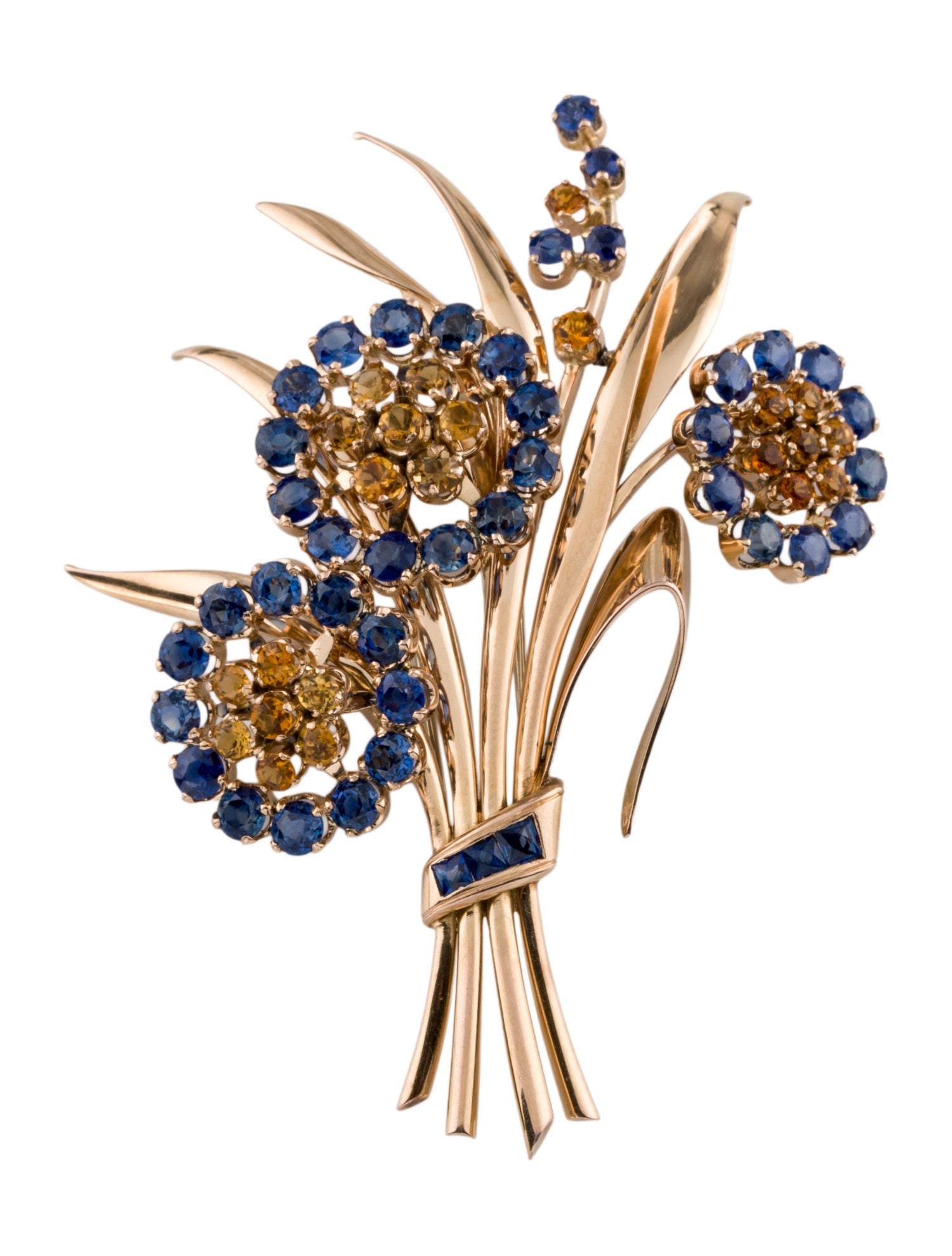Brooch 18K 4.67ctw Sapphire & Citrine Flower Dress Clip Brooch
