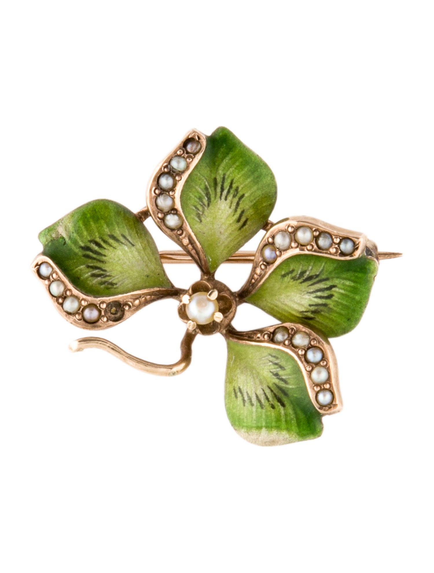 Brooch Art Nouveau 10K Dyed Pearl & Enamel Butterfly Brooch