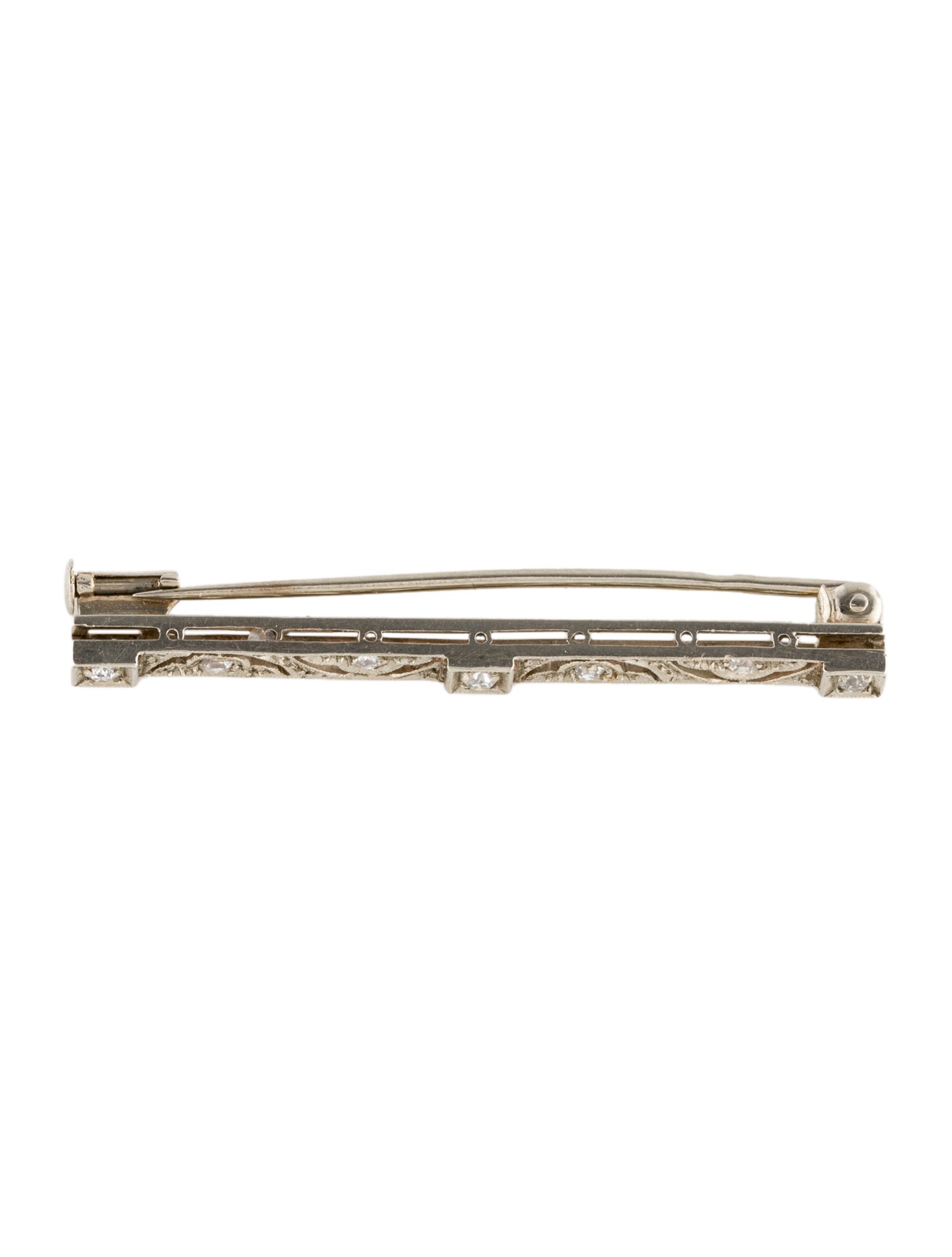 Brooch Antique 14K Diamond Bar