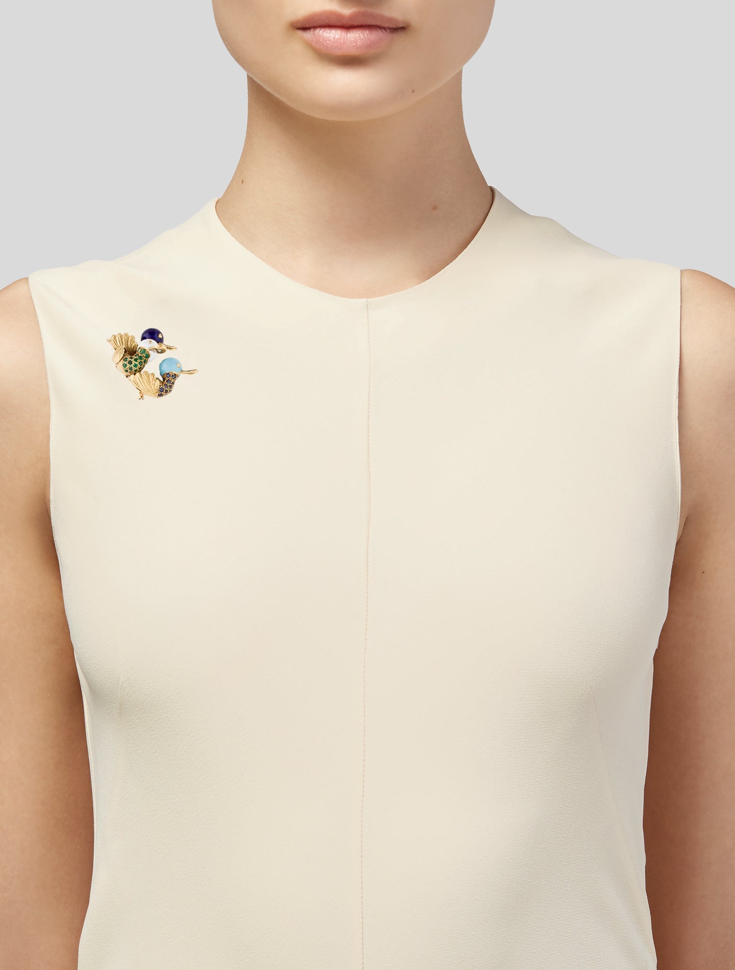 Brooch 18K Diamond & Multistone Three Ducks