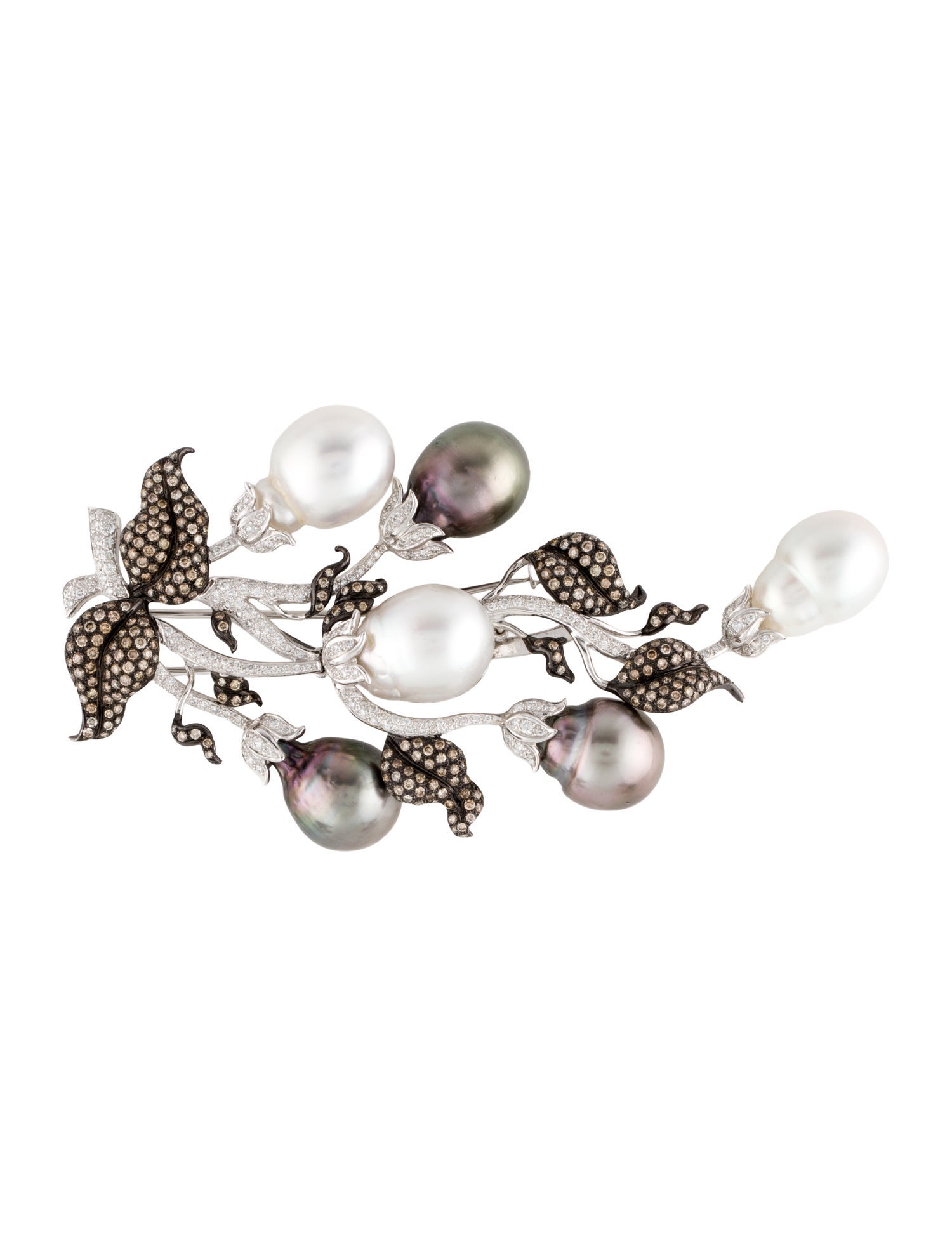Brooch 18K Pearl & 4.70ctw Diamond Branch Brooch