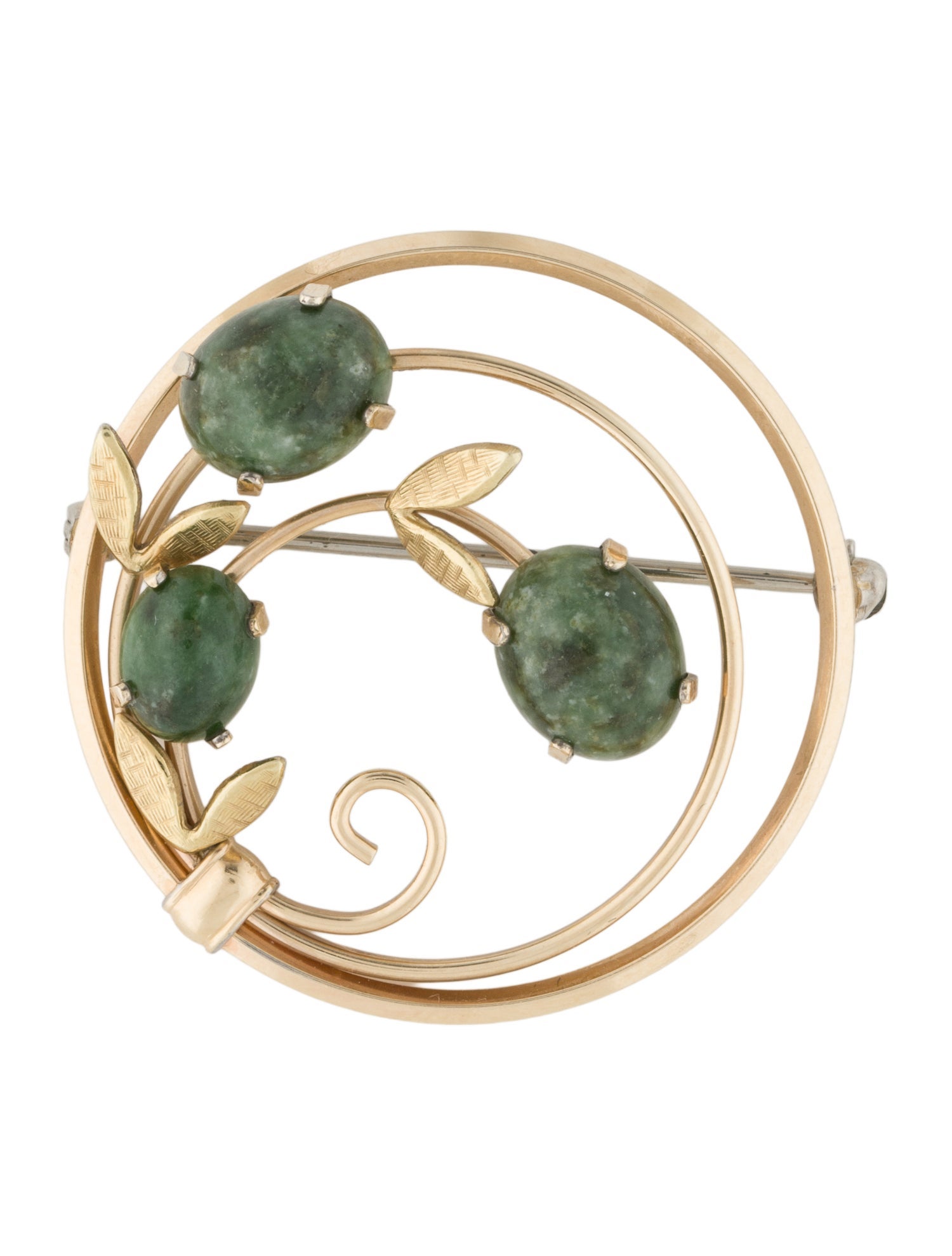 Brooch Vintage Krementz 14K Nephrite Floral