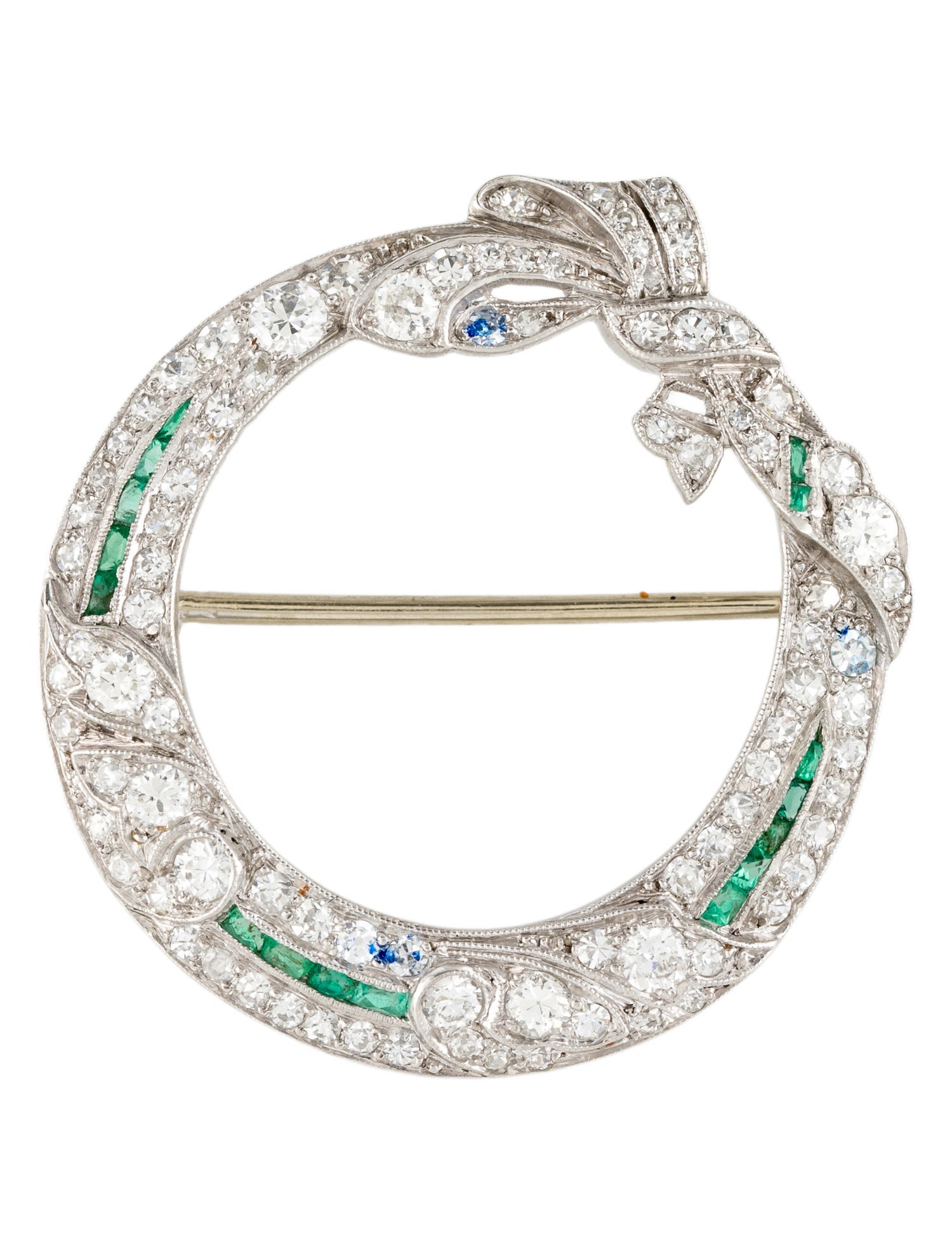 Brooch Vintage Bailey Banks & Biddle Platinum 1.59ctw Diamond & Emerald Pin
